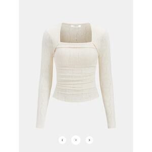 NWT Commense Lace-Texture Square-Neck Knit Top Sz L